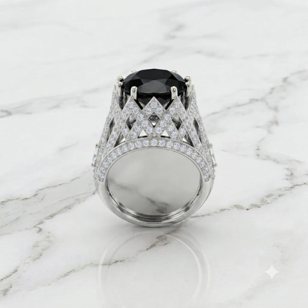 Silver Black Onyx Architectural Statement Ring