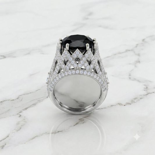 Silver Black Onyx Architectural Statement Ring