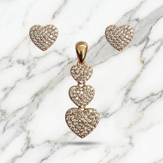 Triple Pavé Heart Drop Pendant & Earring Set