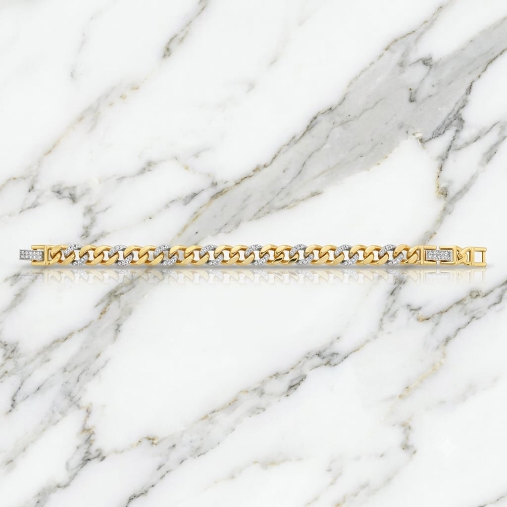 Luxurious Two-Tone Cuban Link Bracelet with Diamond Accents