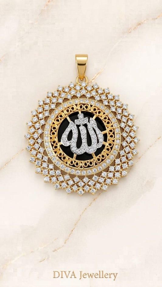 DIVA Jewellery Elegant Gold-Plated Allah Calligraphy Crystal Pendant