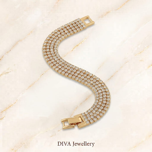 DIVA Jewellery Glamorous Gold-Plated Multi-Row Crystal Tennis Bracelet