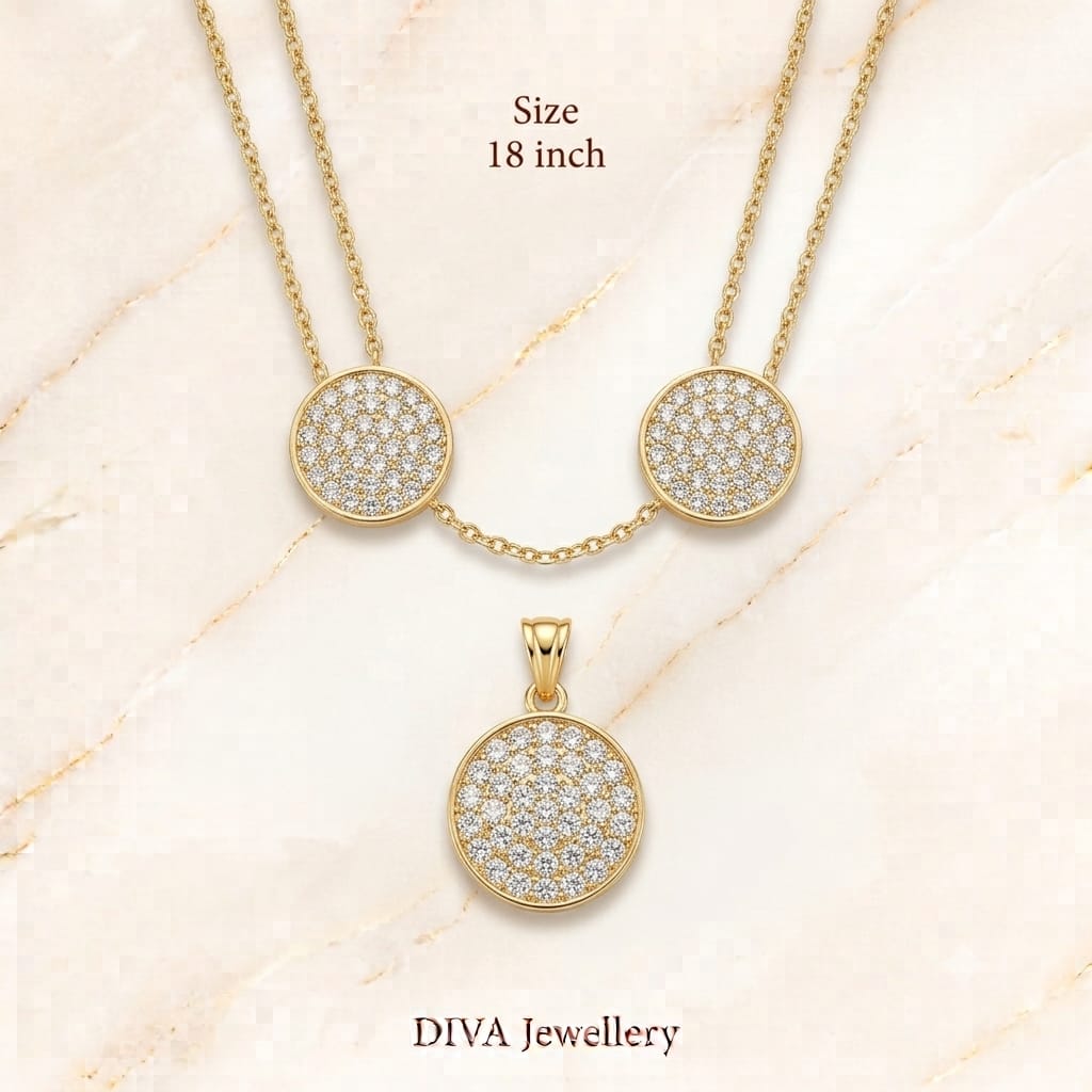 DIVA Jewellery Elegant Gold-Plated Double Circle Crystal Necklace Set with Pendant (18 Inch)