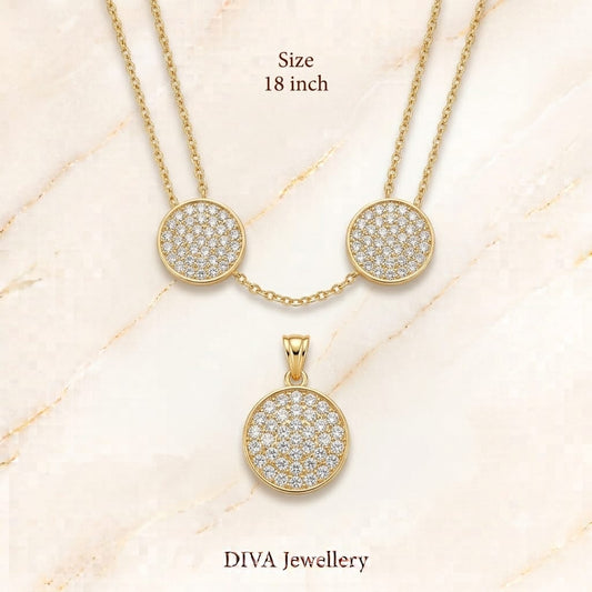 DIVA Jewellery Elegant Gold-Plated Double Circle Crystal Necklace Set with Pendant (18 Inch)