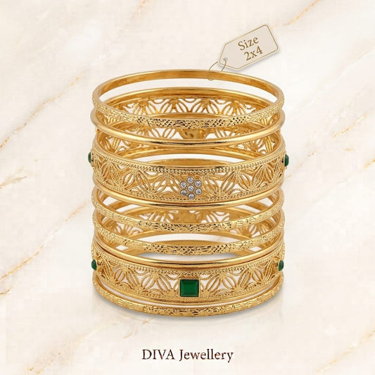 DIVA Jewellery Traditional Gold-Plated Designer Bangle Set (Size 2x4)